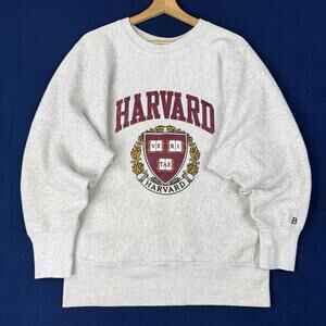 Vintage Harvard University Crewneck Sweatshirt Spellout Logo Size L USA Made 90s